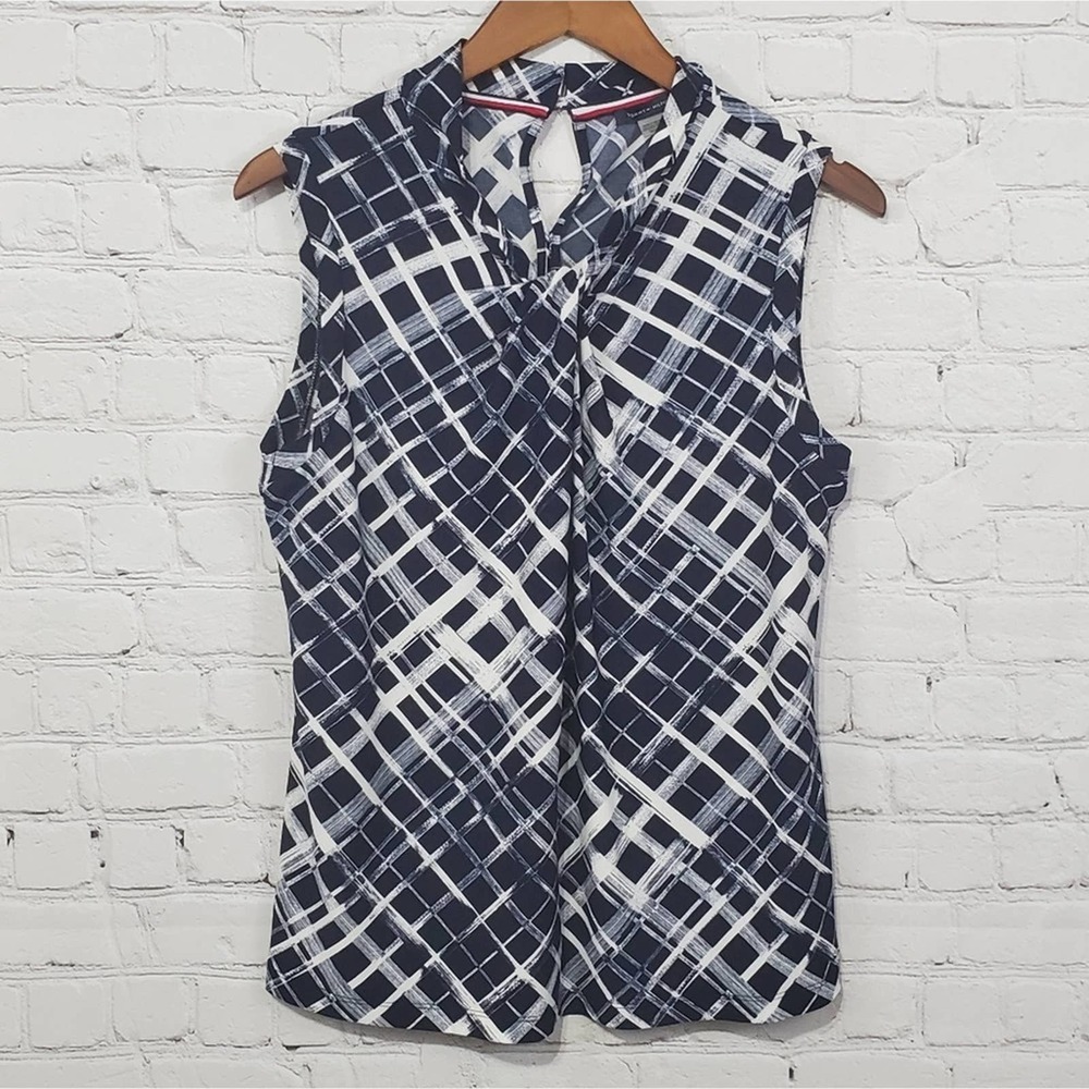 Tommy Hilfiger Navy Blue & White Knotted Blouse